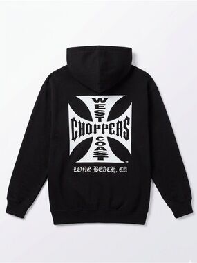 West Coast Choppers Long Beach CA Iron Cross Logo Hoodie Black Large EUC!